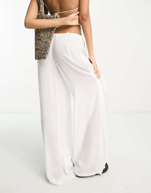 ASOS DESIGN wide leg beach trouser co-ord in white gauze