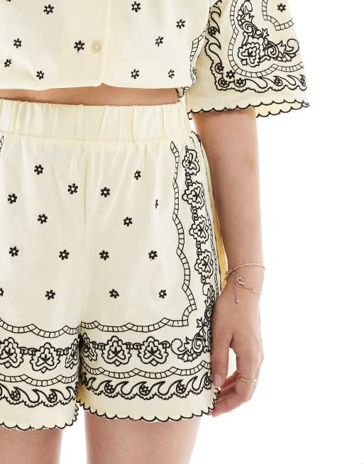 ASOS DESIGN drawstring shorts with bandana embroidery in yellow, 5 of 5