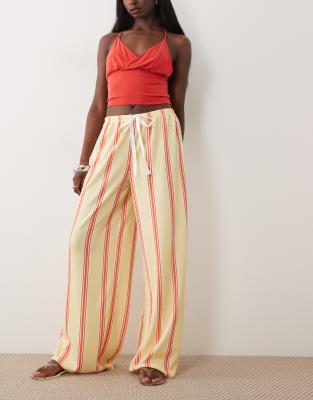 Asos Design Drawstring Texture Wide Leg Pants In Multi