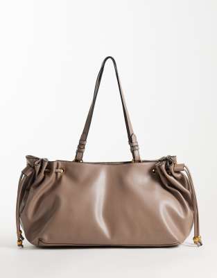 Asos Design Drawstring Tote Bag In Brown