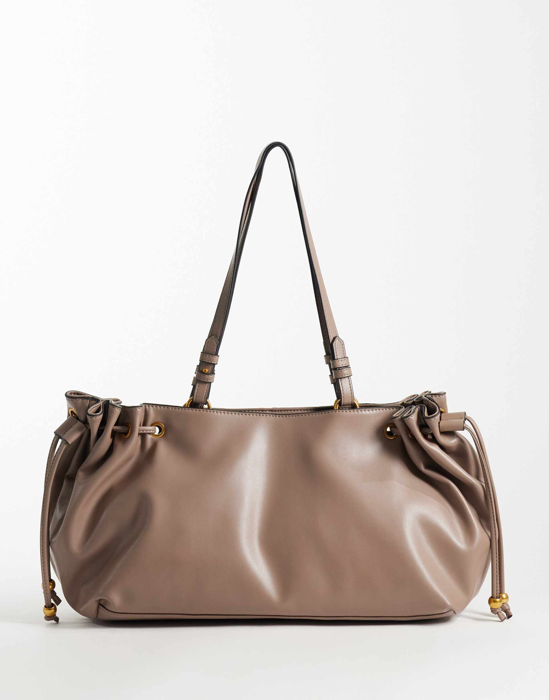 asos design drawstring tote bag in mushroom