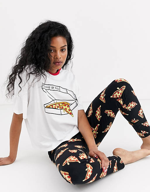 ASOS DESIGN - 'Dreaming of pizza - T-shirt en legging pyjamaset