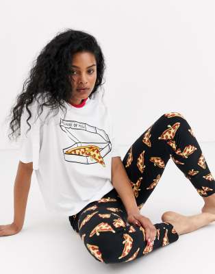 ASOS DESIGN dreaming of pizza tee legging pyjama set