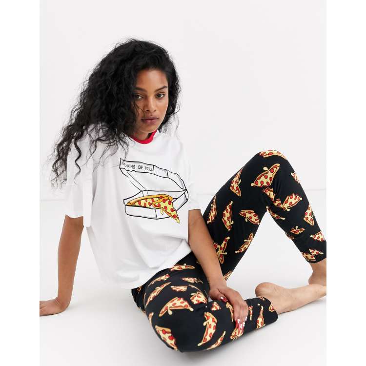 ASOS DESIGN dreaming of pizza tee legging pyjama set