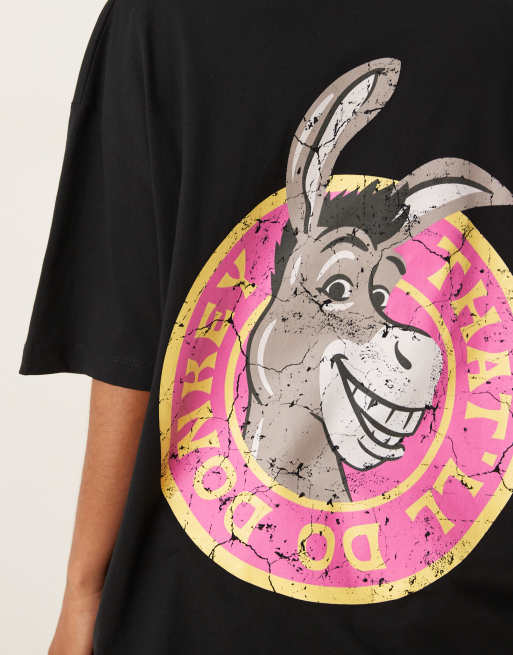 ASOS DESIGN – DreamWorks – Unisex-T-Shirt in Schwarz mit Shrek Esel-Print und Oversize-Passform, 4 von 4
