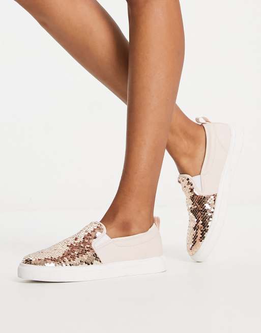 ASOS DESIGN slip on sneakers in rose gold sequin | ASOS