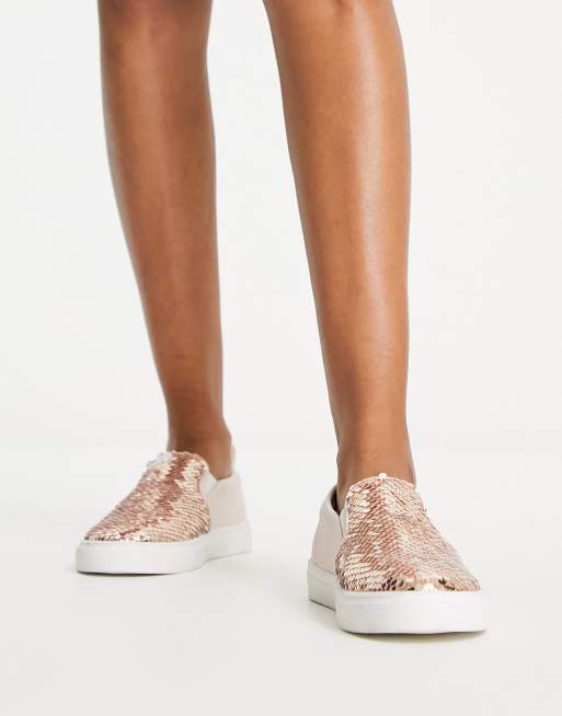 ASOS DESIGN Dreamy Sneaker zum Hineinschlupfen mit Paillettenbesatz in Rosegold ASOS