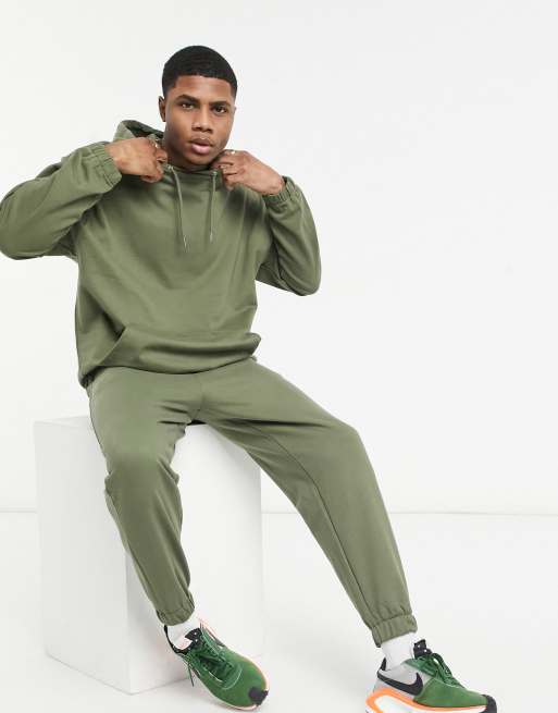ASOS DESIGN – Dres oversize w kolorze khaki: joggersy i bluza z kapturem – MGREEN, 4 z 4
