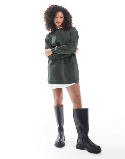 ASOS DESIGN – Dresowa sukienka mini 2 w 1 w kolorze khaki