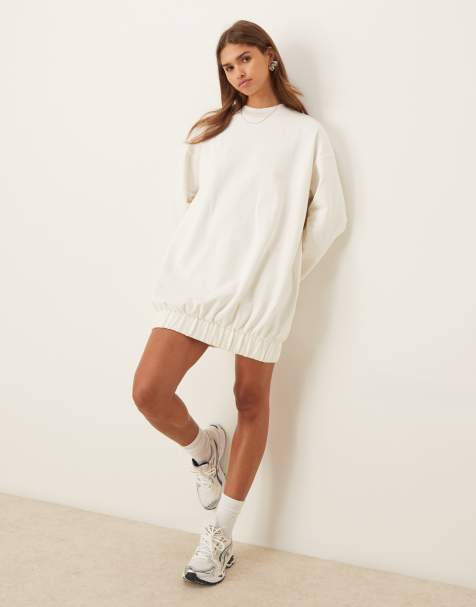ASOS DESIGN – Dresowa sukienka mini z rękawami typu kokon w kolorze ecru - view 1