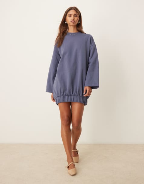 ASOS DESIGN – Dresowa sukienka mini z rękawami typu kokon w niebieskim jeansowym kolorze - view 1