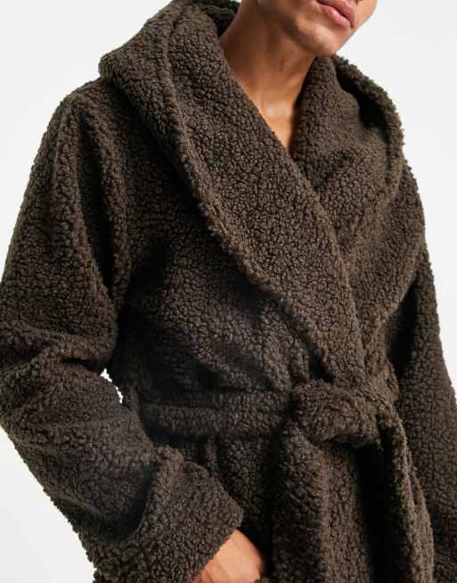 ASOS DESIGN dressing gown in brown borg | ASOS