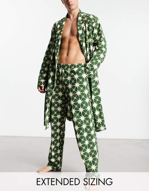 ASOS DESIGN dressing gown in green star print (part of a set)