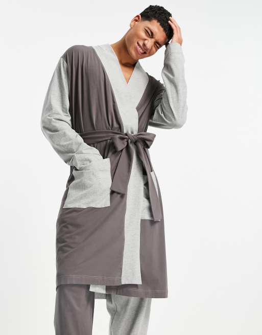 ASOS DESIGN dressing gown with contrast panels (part of a set) 