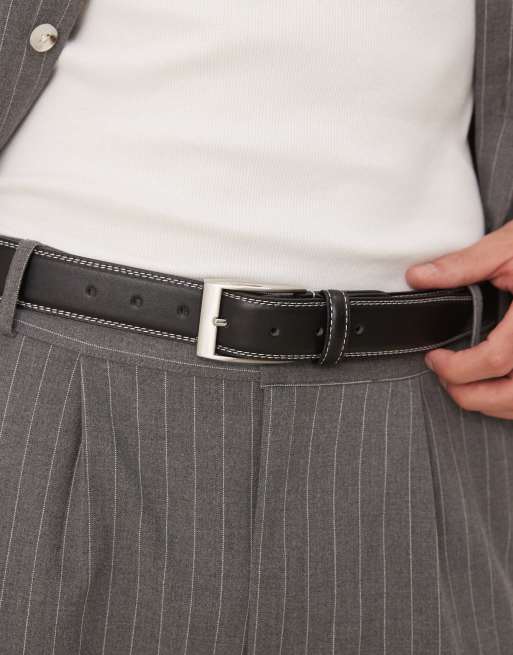 ASOS DESIGN dressy belt with contrast stitching in black faux leather, 3 of 3