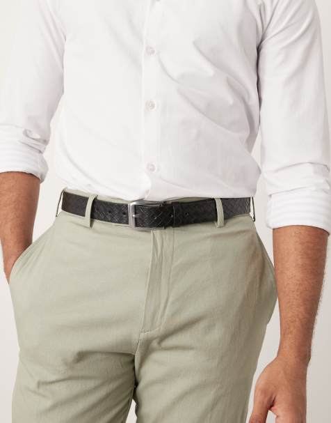 ASOS DESIGN dressy belt with embossed woven pattern in black faux leather - view 1