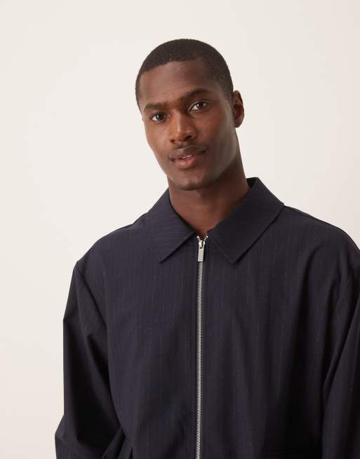 ASOS DESIGN dressy blouson set in navy pinstripes