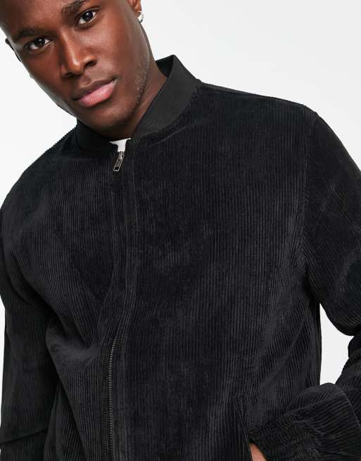 ASOS DESIGN dressy bomber jacket in black corduroy part of a set