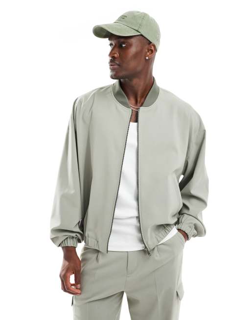 ASOS DESIGN dressy bomber jacket in green part of a set ASOS
