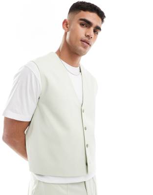 Asos Design Dressy Boxy Vest In Light Sage Green - Part Of A Set