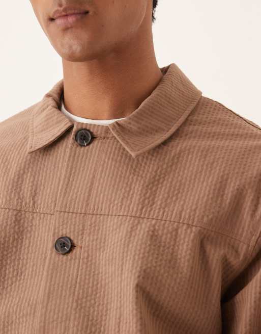 ASOS DESIGN dressy harrington jacket in brown seersucker - part of a set
