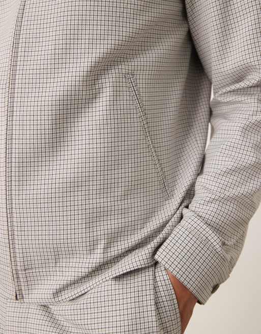ASOS DESIGN dressy harrington jacket in gray micro plaid, 3 of 4