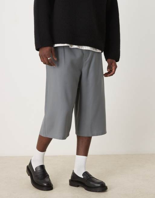 ASOS DESIGN dressy jorts with pleats in gray