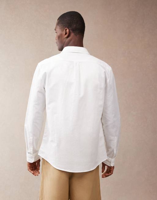 ASOS DESIGN smart linen look regular shirt with cutaway collar in white