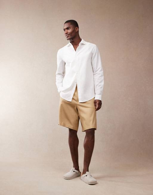 ASOS DESIGN smart linen look regular shirt with cutaway collar in white