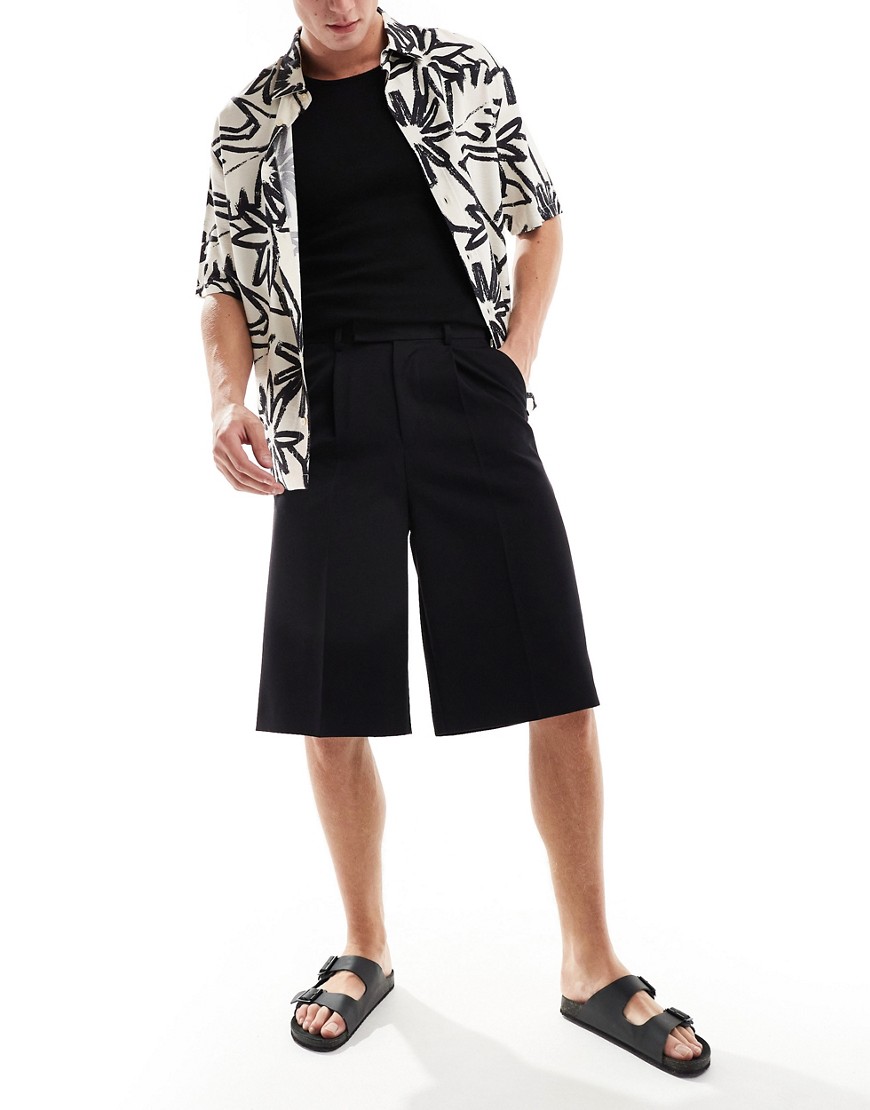 Asos Design Dressy Longline Wide Leg Shorts In Black