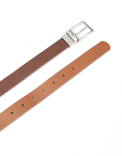 ASOS DESIGN dressy reversible belt in tan and brown faux leather, 2 of 3