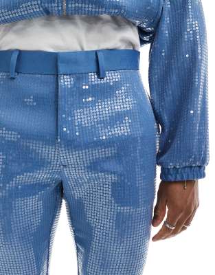 ASOS DESIGN dressy sequin flared pants in blue - part of a set