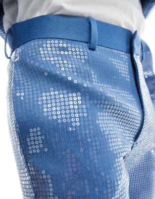 ASOS DESIGN dressy sequin flared pants in blue - part of a set