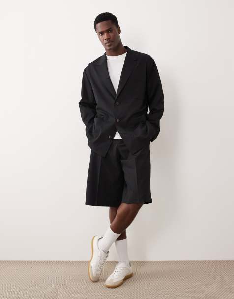 ASOS DESIGN dressy set in black slouchy seersucker - view 1