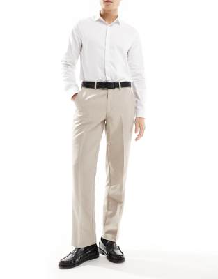 Asos Design Dressy Straight Leg Pants In Neutral