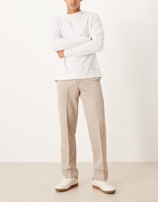 Asos Design Dressy Straight Leg Pants In Neutral