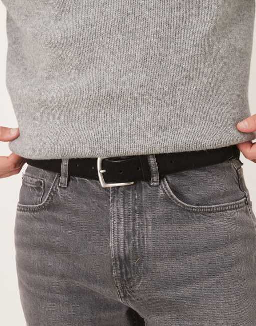 ASOS DESIGN dressy suede belt with silver-tone buckle in black , 3 of 3