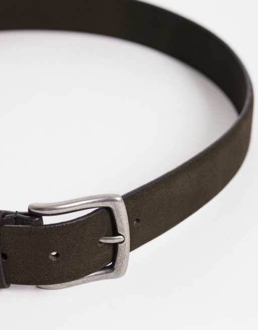 ASOS DESIGN dressy suede belt with silver-tone buckle in khaki green, 3 of 3