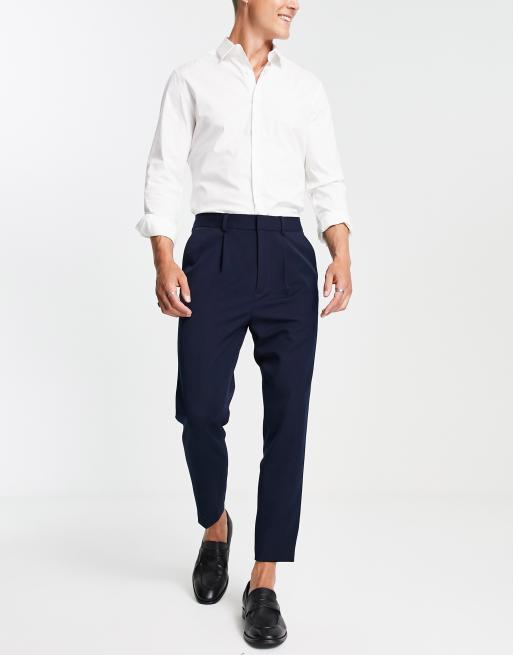 ASOS DESIGN dressy tapered fit pants in navy, 4 of 4