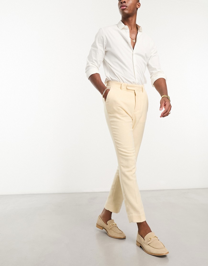 Asos Design Dressy Tapered Wool Mix Pants In Stone Puppytooth-neutral