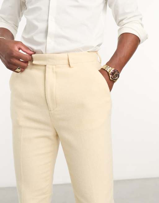 ASOS DESIGN dressy tapered wool mix pants in stone puppytooth, 3 of 4