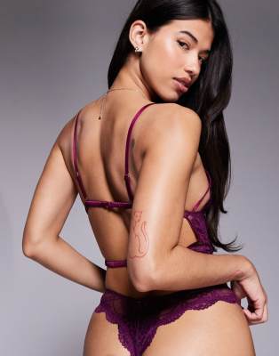Asos Design Drew Strappy Lace Cut Out Soft Bodysuit In Purple
