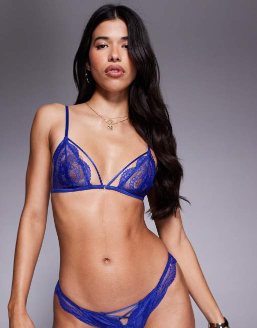 ASOS DESIGN Drew strappy lace triangle bra in cobalt, 4 of 4