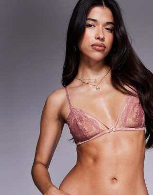 ASOS DESIGN - Drew - Triangel-BH aus Spitze in Nerzbraun mit Riemchen-Design-Rosa