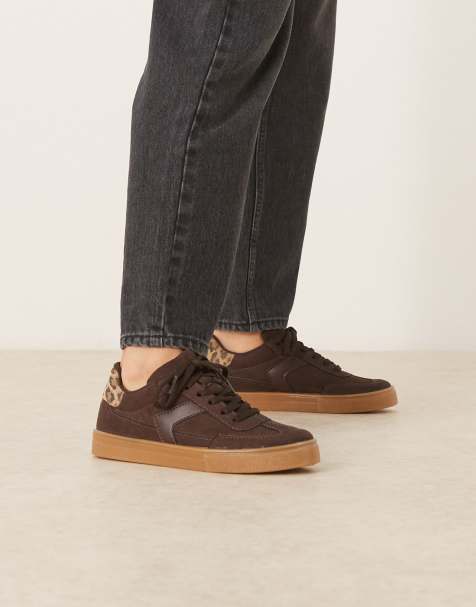ASOS DESIGN Drift lace up sneakers in chocolate suedette - view 1