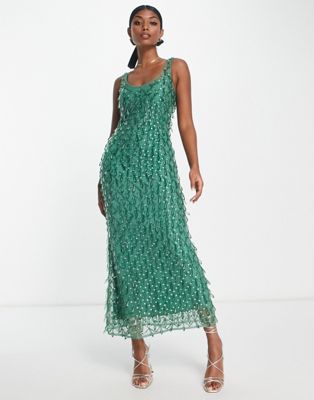 ASOS DESIGN dripped jewel embellished maxi dress in forest green