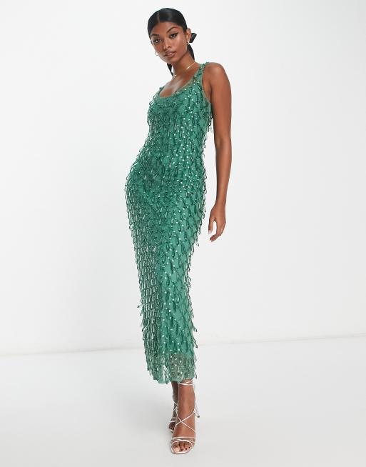 ASOS DESIGN dripped jewel embellished maxi dress in forest green