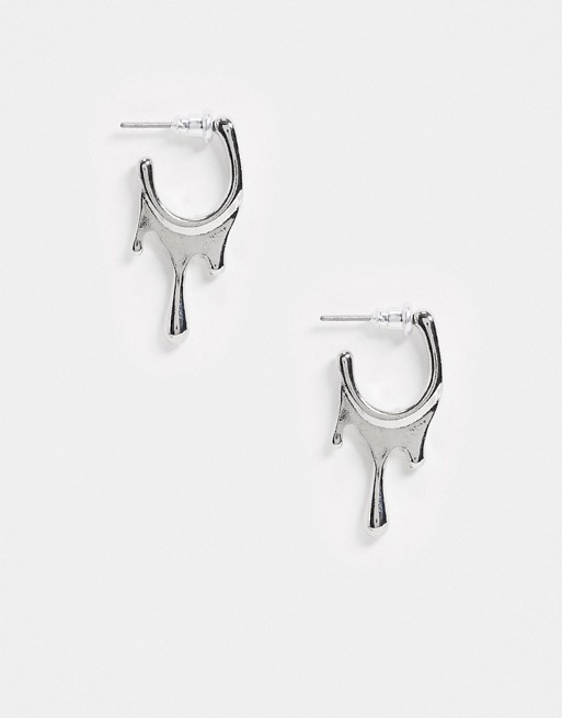 ASOS DESIGN dripping hoop earrings in silver tone