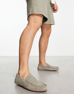 Asos Design Driver Loafers In Pale Gray Suede
