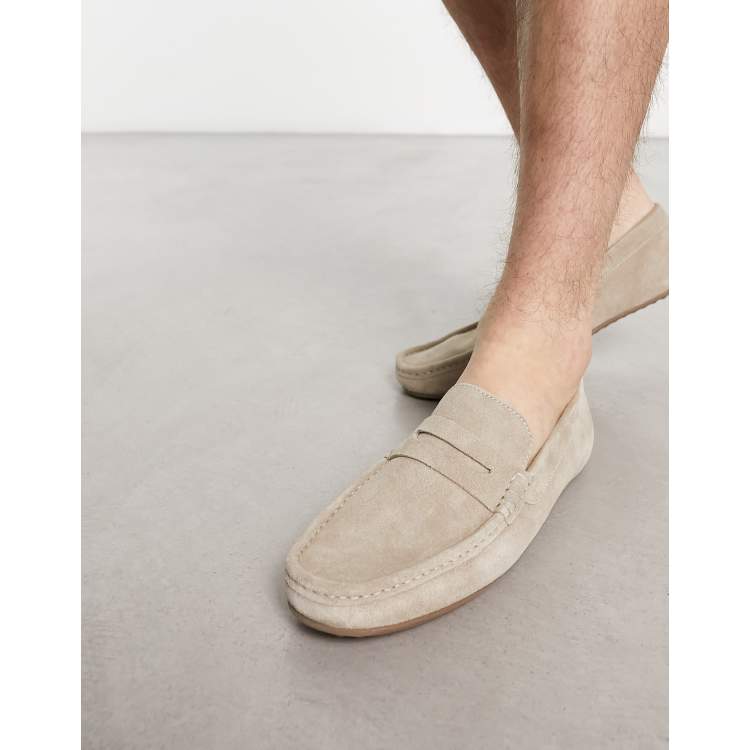 ASOS DESIGN driver loafers in stone suede